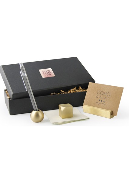 Coho Box Lux Pirinç Masaüstü Düzenleyici Ofis Hediye Seti fiyatları