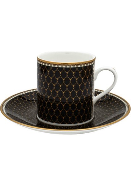 Antler Trellis Siyah 6'lı Porselen Çay Fincanı ve Tabak Seti