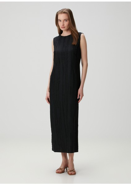 Minga Fitted Siyah Midi Ipek Elbise modelleri