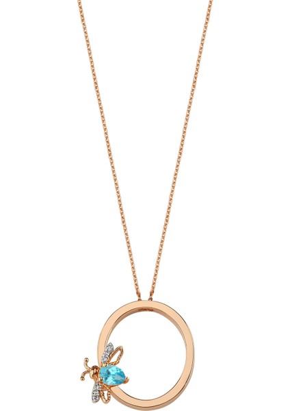 Letters O Maviz Topaz Pırlanta Kadın Altın Kolye