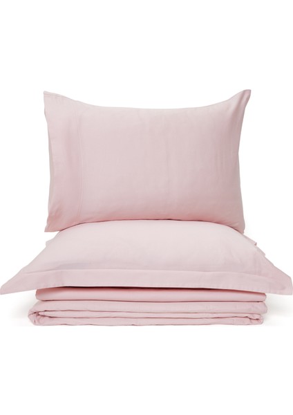 Flen Pudra Pembe Organik Pamuk Battal Boy Çift Kişilik Nevresim Takımı 240 x 220 cm