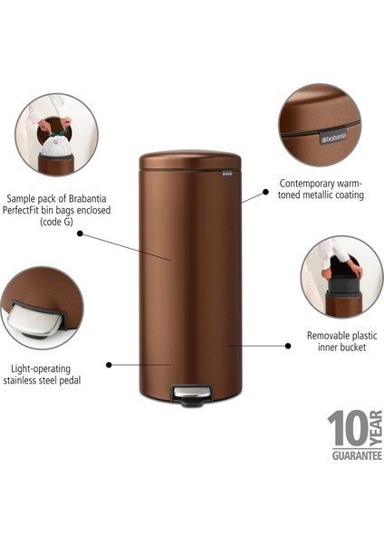 Newicon Warm Bronze Pedallı Mutfak Çöp Kovası 30 Lt indirimleri