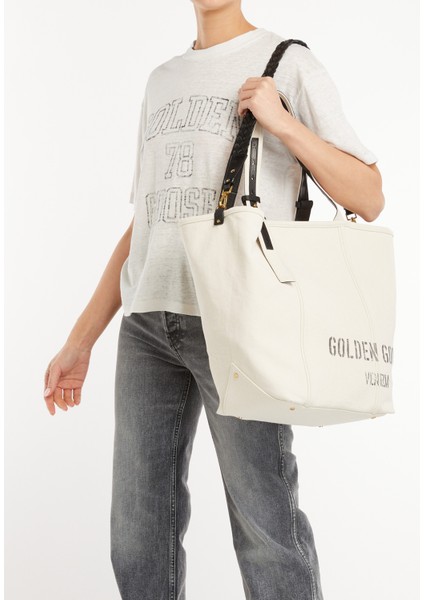 Ekru Logo Baskılı Kadın Alışveriş Çantası fiyatları