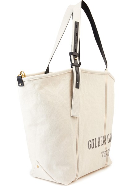 Ekru Logo Baskılı Kadın Alışveriş Çantası modelleri