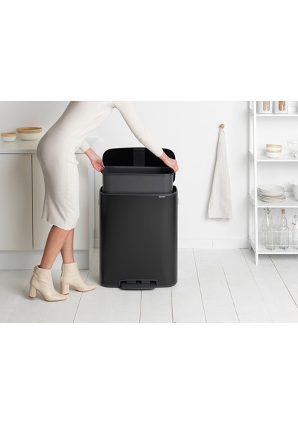 Bo Matt Black Plasti̇k Pedallı Iç Kovalı Mutfak Çöp Kovası 60 Lt