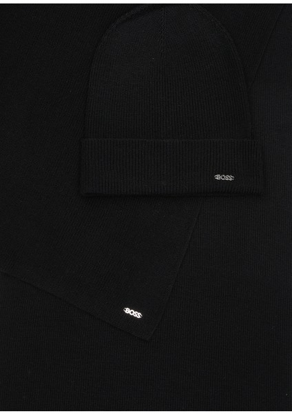 Siyah Logo Detaylı Kadın Yün Atkı Bere Seti fırsatları