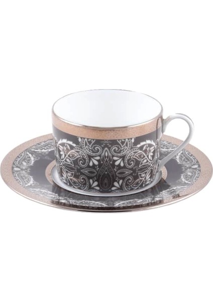 Romane Gris Porselen Çay Fincanı ve Tabağı