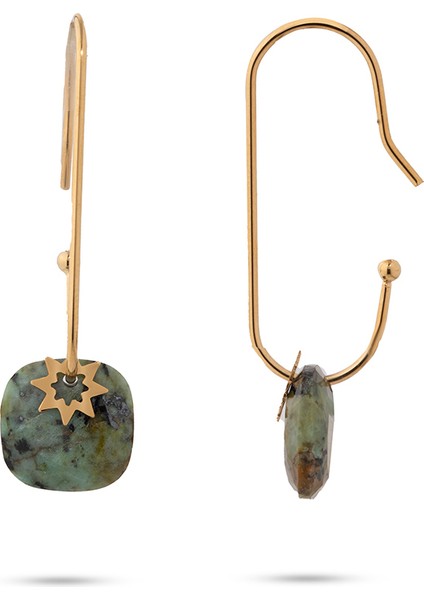 Hoshi Yeşil Doğal Taşlı Çelik Kadın Küpe