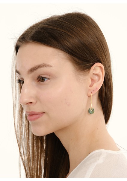 Hoshi Yeşil Doğal Taşlı Çelik Kadın Küpe modelleri