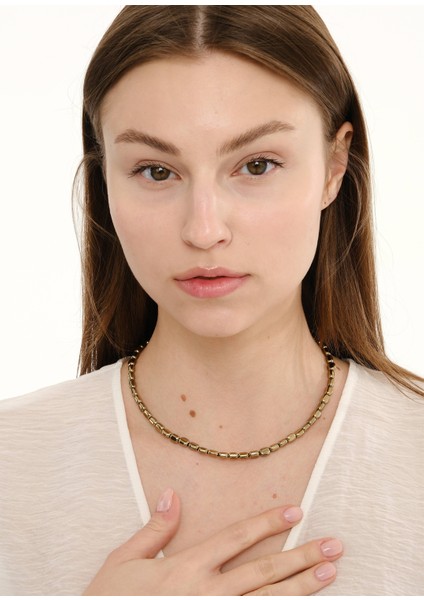 Miel Altın Rengi Doğal Taş Kadın Kolye modelleri