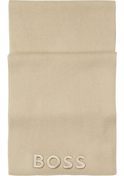 Bej Logo Nakışlı Yün Atkı