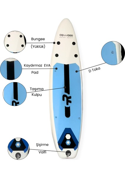 Stand Up Paddle Board Açık Mavi Sup Şişme Sörf Tahtası 80*320*15 cm modelleri