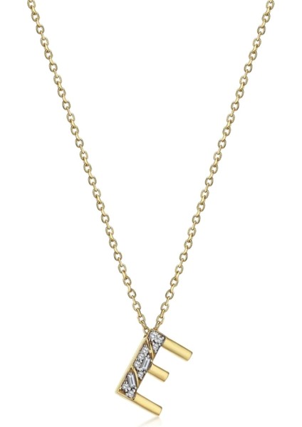 Timeless Initials E Harfli Pırlanta Taşlı 14 Ayar Altın Kadın Kolye