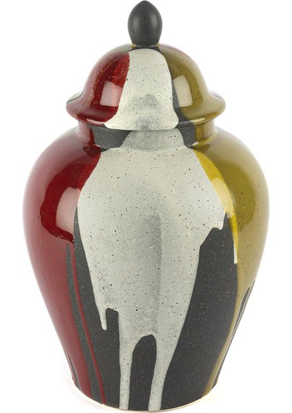Yeşil Bordo Küp Kapaklı Vazo 23 x 36 cm