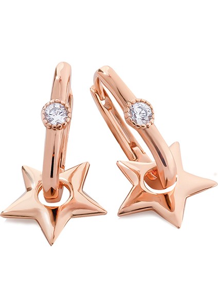 Mini Taşlı Yıldız Rose Gold Kadın Küpe
