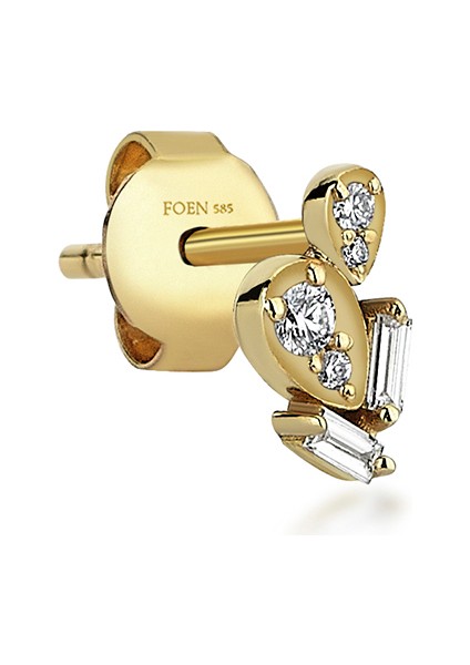 Drova Duo Baguette Mini Pırlanta Taşlı 14 Ayar Altın Tek Kadın Küpe