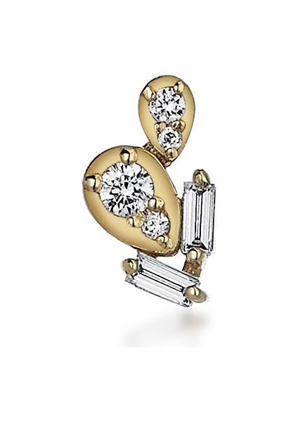 Drova Duo Baguette Mini Pırlanta Taşlı 14 Ayar Altın Tek Kadın Küpe fiyatları