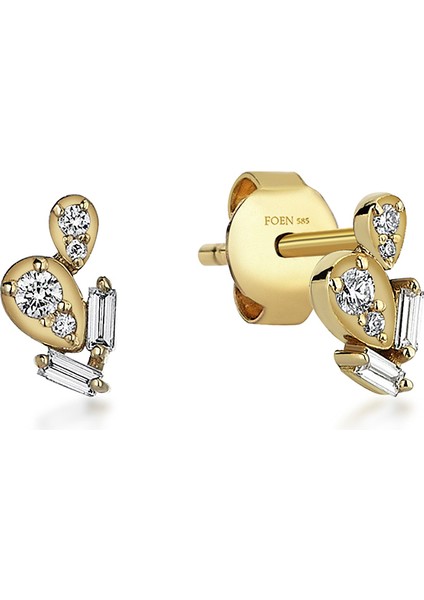 Drova Duo Baguette Mini Pırlanta Taşlı 14 Ayar Altın Tek Kadın Küpe modelleri