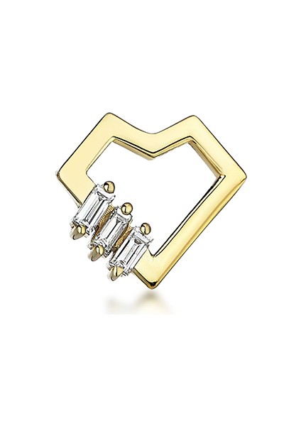 Heart Trio Mini Pırlanta Taşlı 14 Ayar Altın Tek Kadın Küpe fiyatları