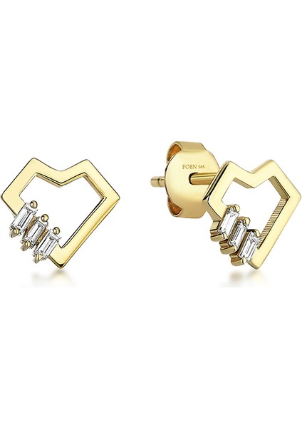 Heart Trio Mini Pırlanta Taşlı 14 Ayar Altın Tek Kadın Küpe modelleri