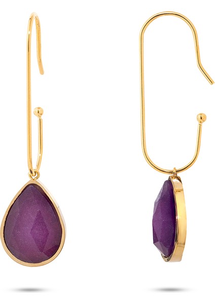 Yuna Gold Mor Doğal Taşlı Altın Kaplama Çelik Kadın Küpe