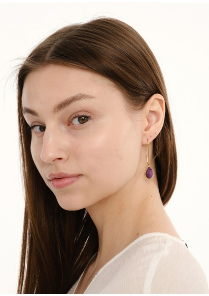 Yuna Gold Mor Doğal Taşlı Altın Kaplama Çelik Kadın Küpe modelleri