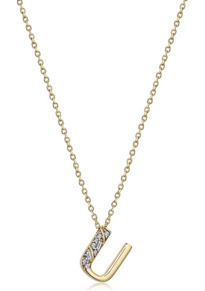 Timeless Initials U Harfli Pırlanta Taşlı 14 Ayar Altın Kadın Kolye