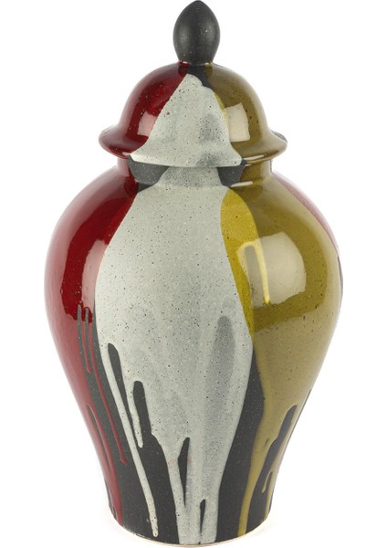 Yeşil Bordo Küp Kapaklı Porselen Vazo 27 x 47 cm