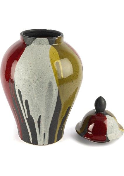 Yeşil Bordo Küp Kapaklı Porselen Vazo 27 x 47 cm fiyatları