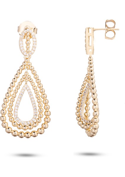 Adonis Zirkon Taşlı Altın Kaplama Kadın Pirinç Küpe