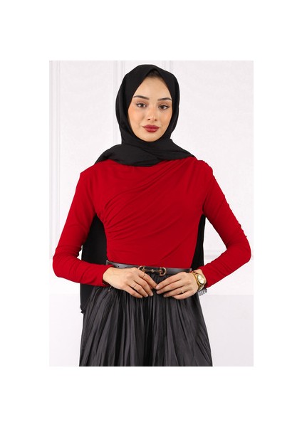 Kırmızı Balıkçı Yaka Drapeli Sandy Bluz fırsatları