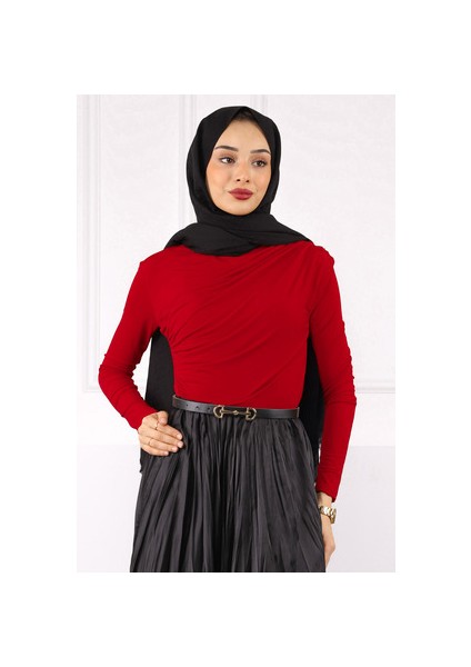 Kırmızı Balıkçı Yaka Drapeli Sandy Bluz