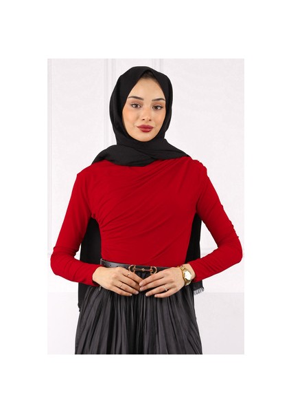 Kırmızı Balıkçı Yaka Drapeli Sandy Bluz