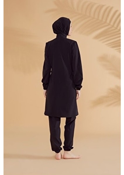 Paraşüt Siyah Tam Kapalı Tesettür Mayo Su İtici Özellikli 4 Parça Kadın
