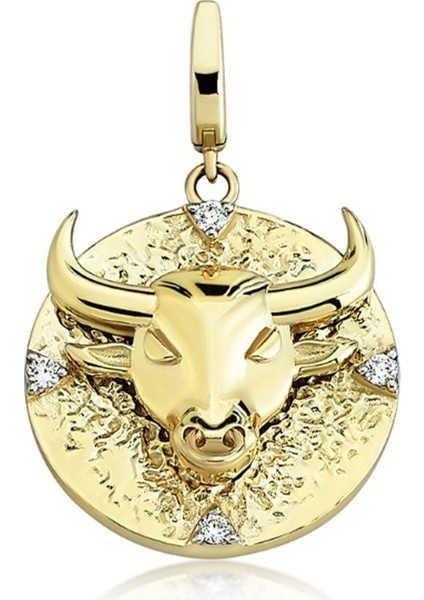 Boğa Burcu Pırlanta Taşlı 14 Ayar Altın Kadın Kolye Ucu