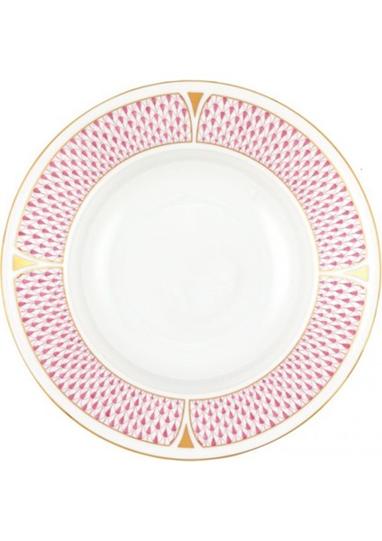 Pembe Geometrik Desenli Porselen Çorba Tabağı