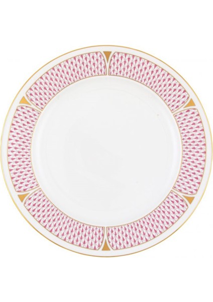 Pembe Geometrik Desenli Porselen Yemek Tabağı