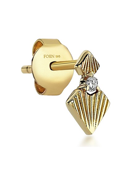 Heart Duo Mini Pırlanta Taşlı 14 Ayar Altın Tek Kadın Küpe