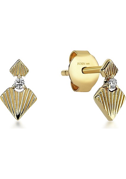 Heart Duo Mini Pırlanta Taşlı 14 Ayar Altın Tek Kadın Küpe modelleri