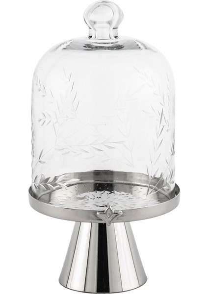 Gümüş Çelik Ayaklı Cam Kapaklı Mini Kurabiyelik Sunumluk