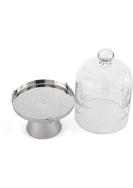 Gümüş Çelik Ayaklı Cam Kapaklı Mini Kurabiyelik Sunumluk fiyatları