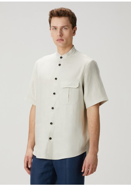 Beyaz Kısa Kollu Keten Gömlek modelleri