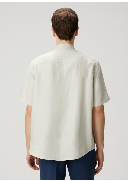 Beyaz Kısa Kollu Keten Gömlek fırsatları
