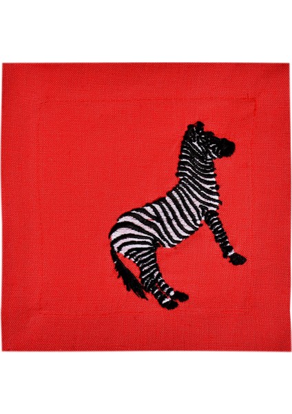 Zebra Desenli Kırmızı 2'li Keten Kokteyl Peçetesi 15X15 cm