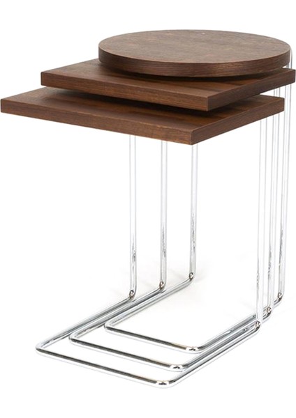 Bremen Smoked Kahverengi Meşe Krom Ayaklı 3'lü Yan Sehpa Seti