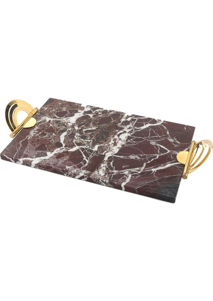 Gold Detaylı Bordo Mermer Tepsi 45X22X2 cm