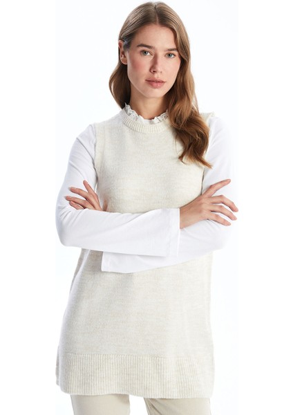 Yeni Sezon Kadın Fırfırlı Dik Yaka Düz Triko Süveter