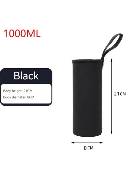 Taşınabilir Su Şişesi Yalıtımlı Neopren Tutucu Torba Torbası 750ML/1000ML/1500ML Seyahat Termos Kupası Ayarlanabilir Kayış Renkli: SIYAH-1000ML (Yurt Dışından)