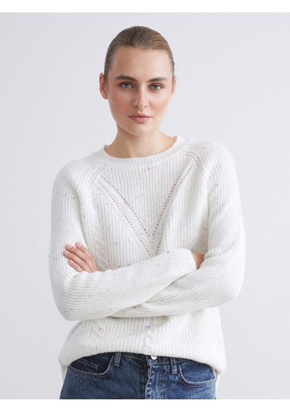 Yeni Sezon Bisiklet Yaka Kendinden Desenli Kadın Triko Kazak