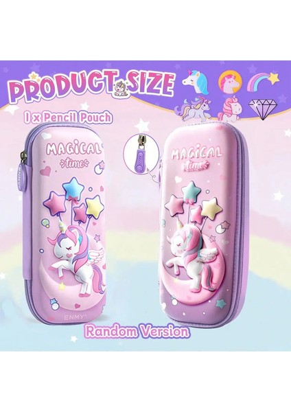 3D Büyük Kapasiteli Tek Boynuzlu At Kalem Kılıfı Kawaii Sevimli Kalem Kutusu Çanta Torbası Okula Geri Dönen Organizatör Korean Japon Kırtasiye Renk: Ay Pembem-Small (Yurt Dışından)